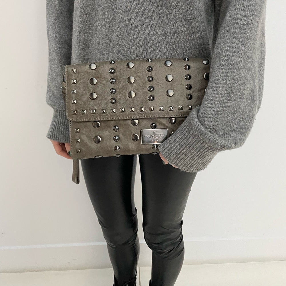 BCBG leather studded clutch